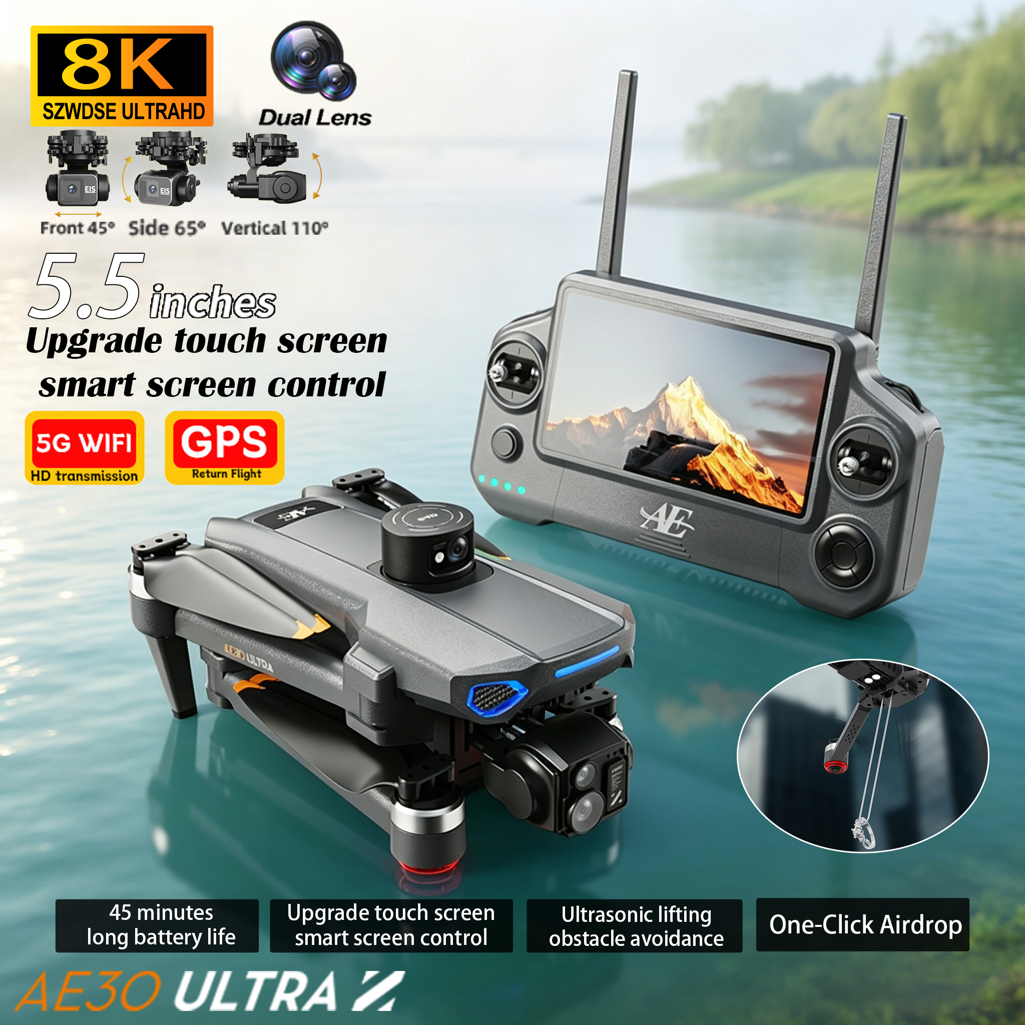 2026 AE30 GPS RC Drone 8K Prof - مراجعة Drone Gimbal 3 Axis وسعره