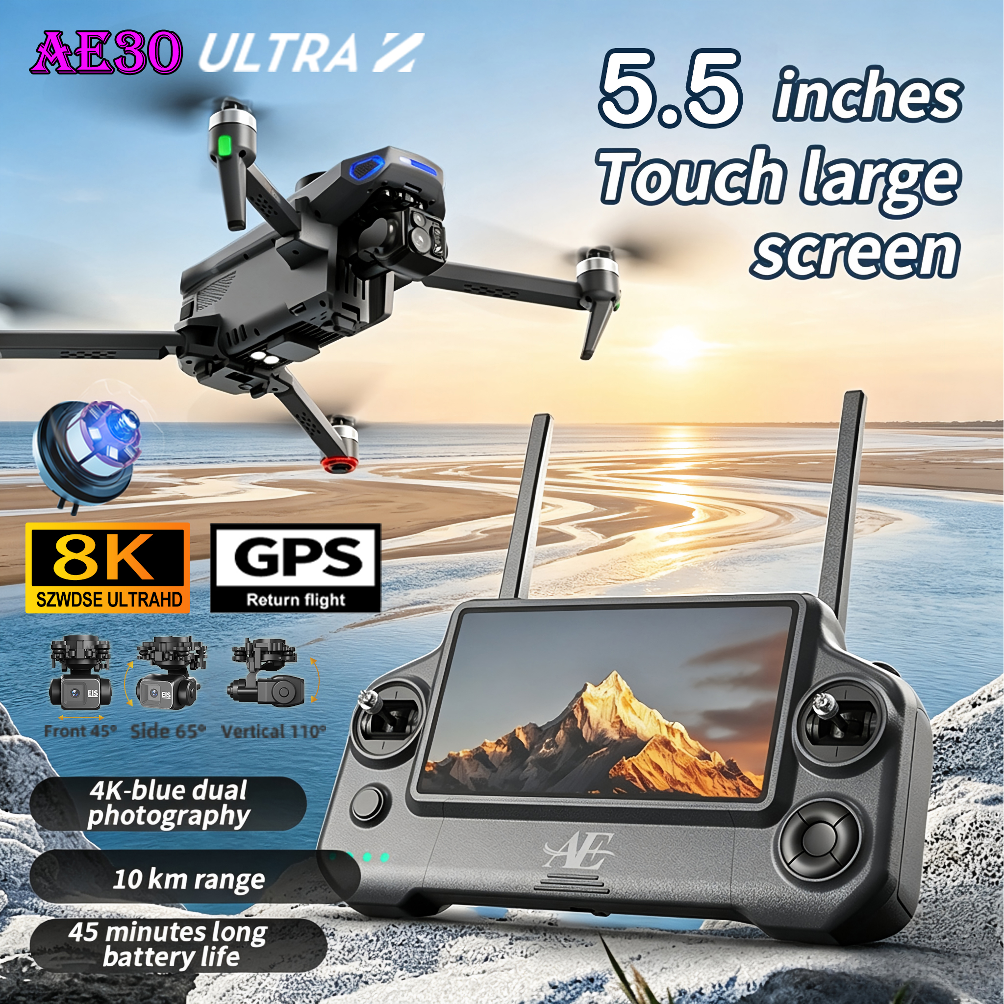 NEW AE30 Ultra GPS Drone 4K Pr - مراجعة Drone Gimbal 3 Axis وسعره